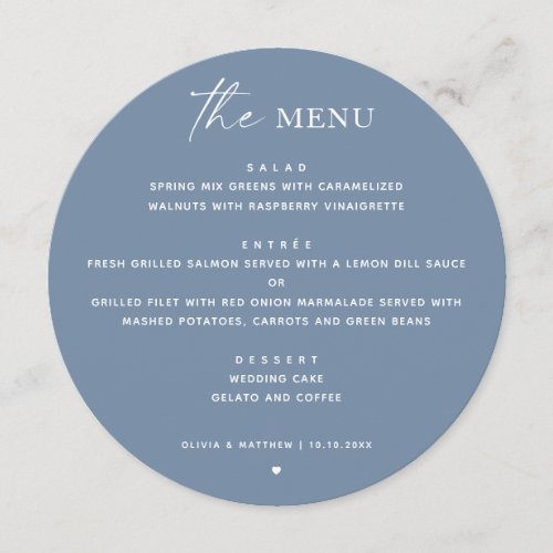 Dusty Blue Coastal Wedding | Modern Seaside Round Menu