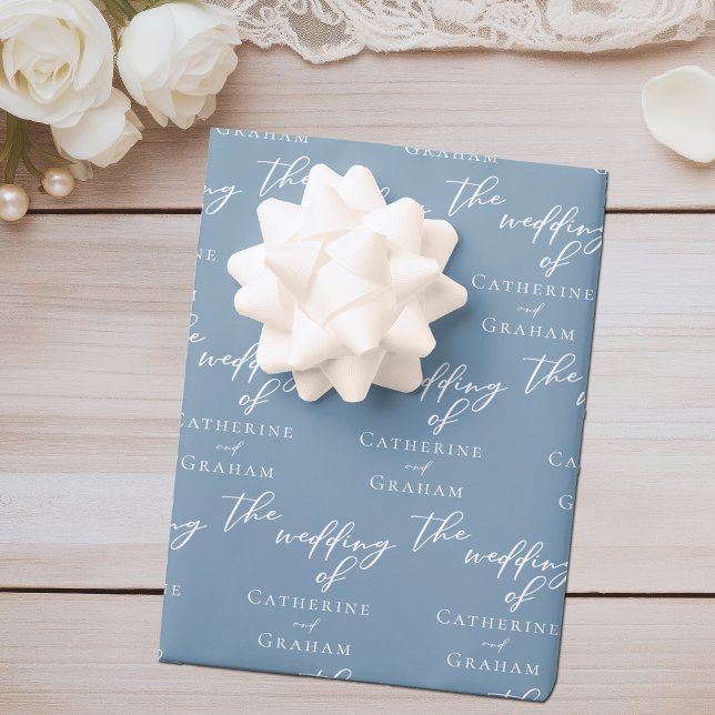 Dusty Blue Coastal Wedding Personalized Wrapping Paper Sheets (Creator Uploaded)