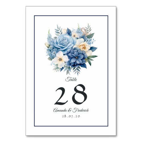 Dusty Blue Colored Floral Wedding Table Number