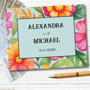 Dusty Blue Colorful Floral Mexican Fiesta Wedding Guest Book