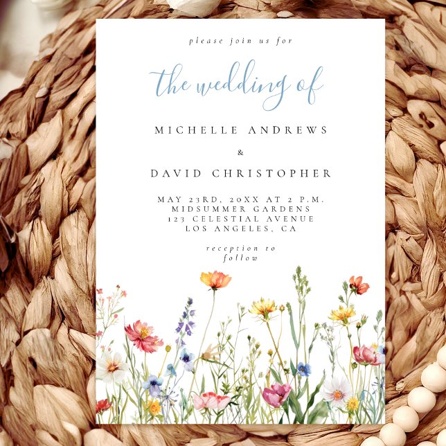Dusty Blue Colorful Rustic Wildflower Wedding Invitation (Creator Uploaded)