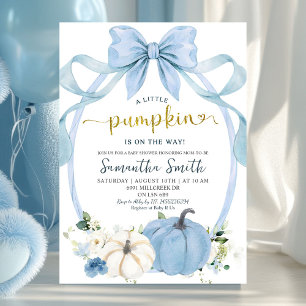 Dusty Blue Coquette Autumn Pumpkin Baby Shower Invitation
