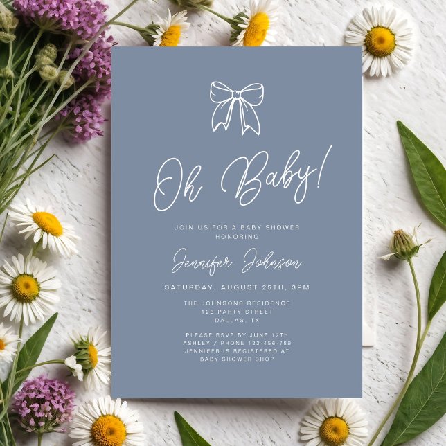 Dusty Blue Coquette Bow Boy Oh Baby Shower Invitation (Dusty Blue Coquette Bow Boy Oh Baby Shower Invitation)