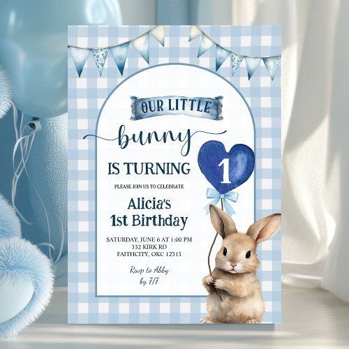 Dusty Blue Coquette Little Bunny Floral Birthday