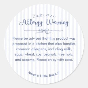 Dusty Blue Coquette Striped Allergy Warning Classic Round Sticker