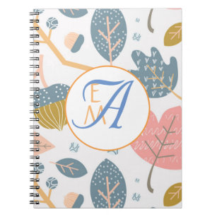 Dusty Blue Coral Abstract Nature Monogrammed Decor Notebook
