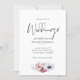 Dusty Blue Coral Floral Wedding Invites Budget