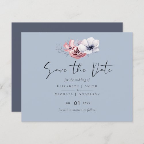 Dusty Blue Coral Floral Wedding Save Date Budget