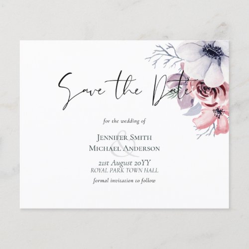 Dusty Blue Coral Floral Wedding Save Date Budget