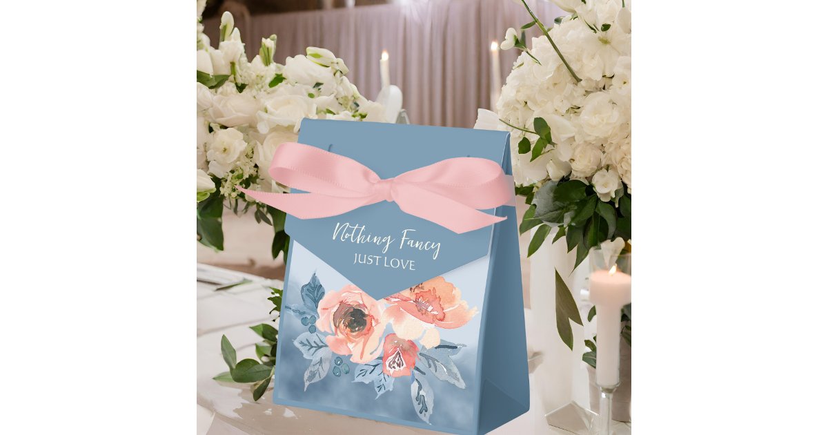 Dusty Blue & Coral Pink Watercolor Floral Wedding Favor Boxes | Zazzle