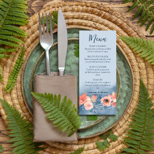 Dusty Blue & Coral Pink Watercolor Floral Wedding Menu