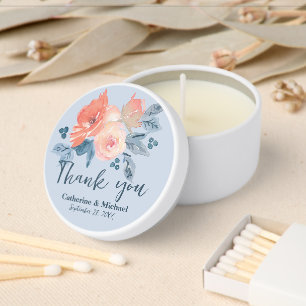 Dusty Blue & Coral Pink Watercolor Floral Wedding Mini Candle Favors