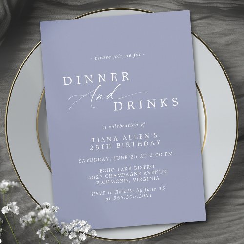 Dusty Blue Cornflower Airy Formal Birthday Dinner Invitation