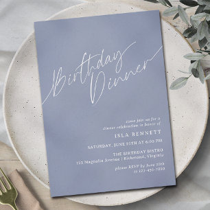 Dusty Blue Cornflower Simple Airy Birthday Dinner Invitation
