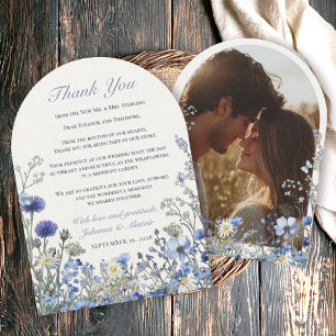 Dusty Blue Cornflower Wildflower Arch  Wedding Invitation