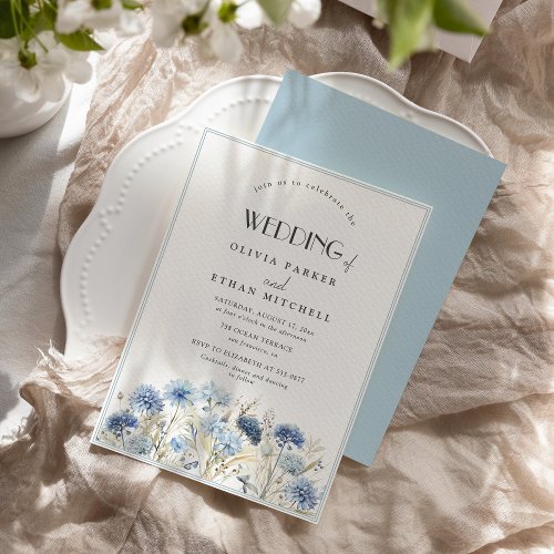 DUSTY Blue Cornflower Wildflower Elegant Wedding Invitation
