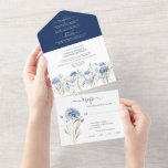 Dusty Blue Cornflowers, Sweet William Wedding All In One Invitation