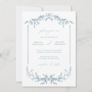 Dusty Blue Cottage Wedding Invitation Card Invite
