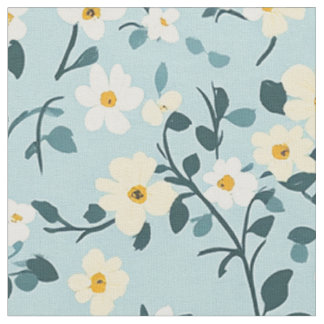 Dusty Blue Cottage Wildflower Floral Pattern Fabric