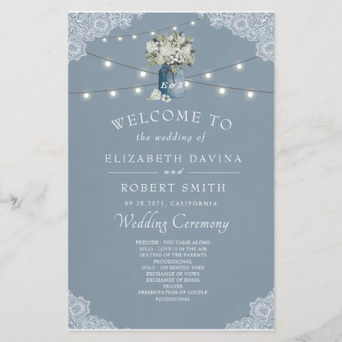 Dusty Blue Country Combined White Lace Wedding 