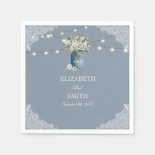 Dusty Blue Country Combined White Lace Wedding Napkins