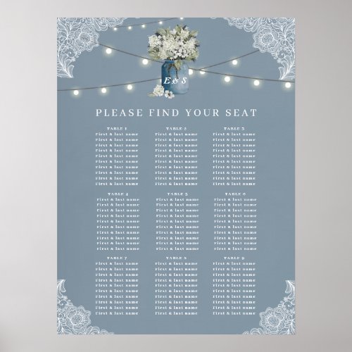 Dusty Blue Country Combined White Lace Wedding  Poster