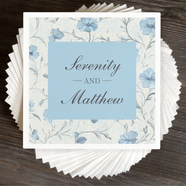 Dusty Blue Country Garden Elegant Floral Wedding Napkins (Creator Uploaded)