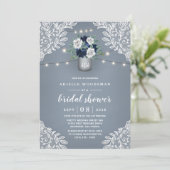 Dusty Blue Country Lace Mason Jar Bridal Shower Invitation (Standing Front)