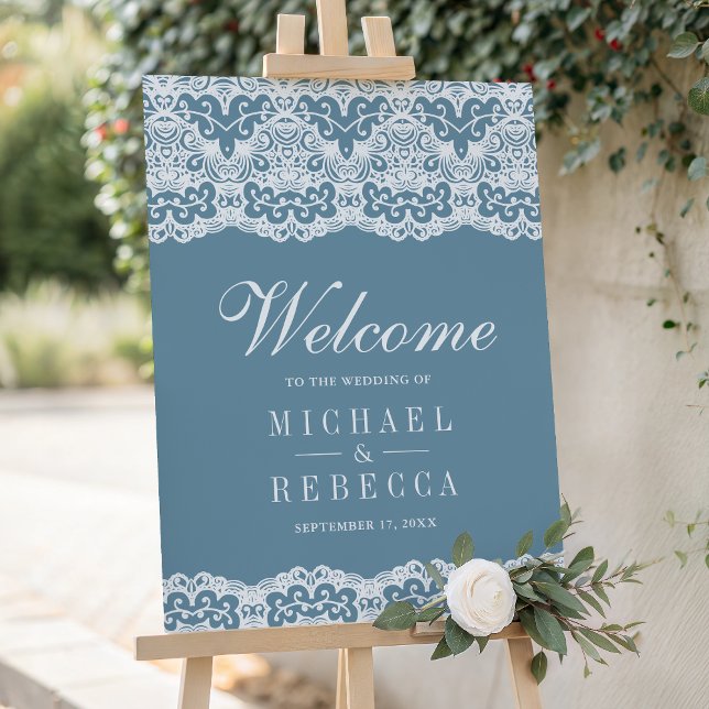 Dusty Blue Country Lace Wedding Welcome Sign (Creator Uploaded)