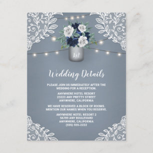 Dusty Blue Country White Lace Mason Jar Wedding Enclosure Card