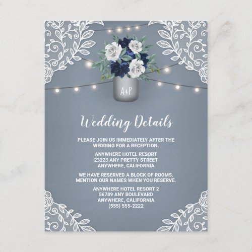 Dusty Blue Country White Lace Mason Jar Wedding Enclosure Card