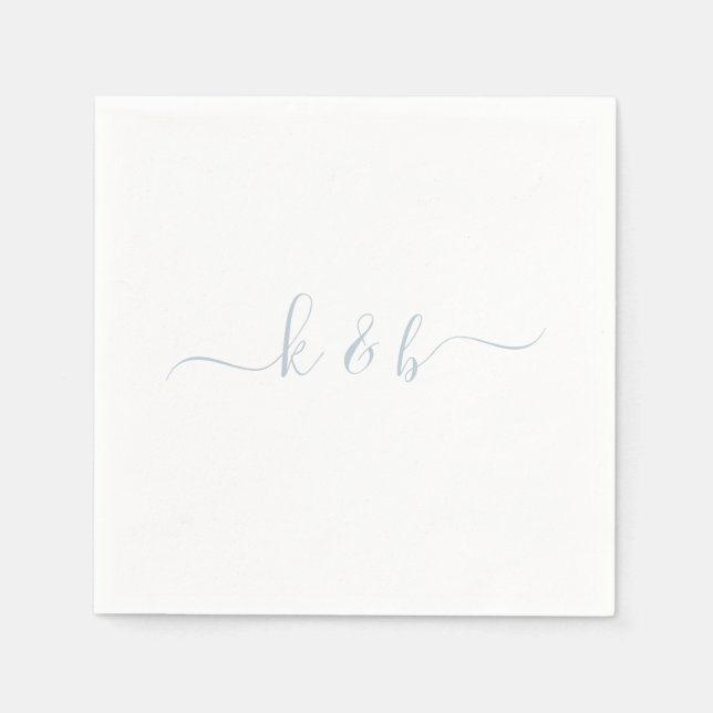 Dusty Blue Couple Initials Swash Script  Napkins (Front)
