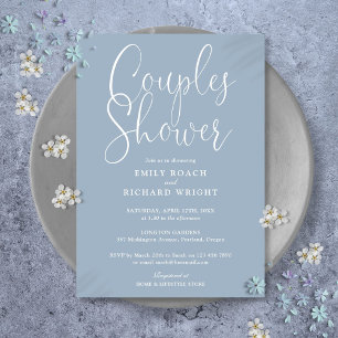 Dusty Blue Couples Bridal Wedding Shower Invitation