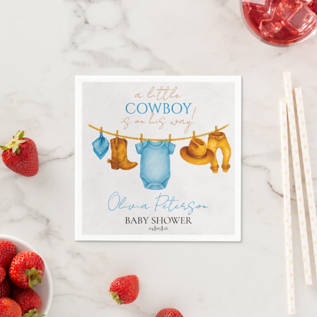 Dusty Blue Cowboy Napkins Western Baby Shower Boy (Insitu)