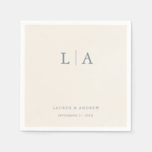 Dusty Blue & Cream Beige Monogram Elegant Wedding Napkins