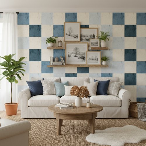 Dusty Blue & Cream Checkerboard Peel and Stick Wallpaper
