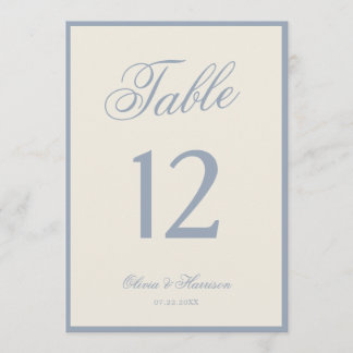 Dusty Blue Cream Elegant Wedding Table Number