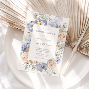 Dusty Blue Cream Floral Bridal Shower Invitation by MoonDaisyStudio at Zazzle