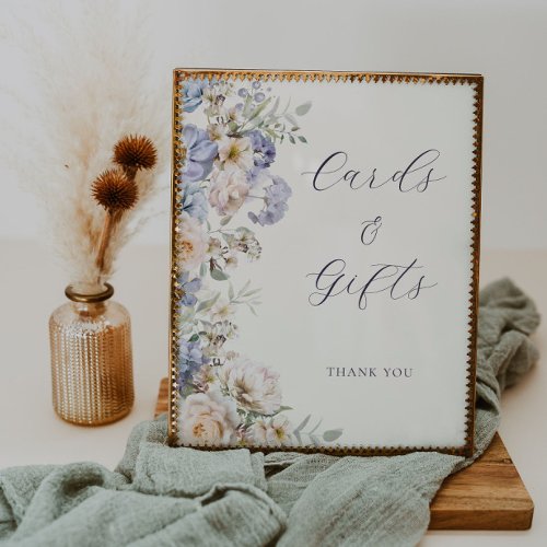 Dusty Blue Cream Floral Cards and Gifts Sign