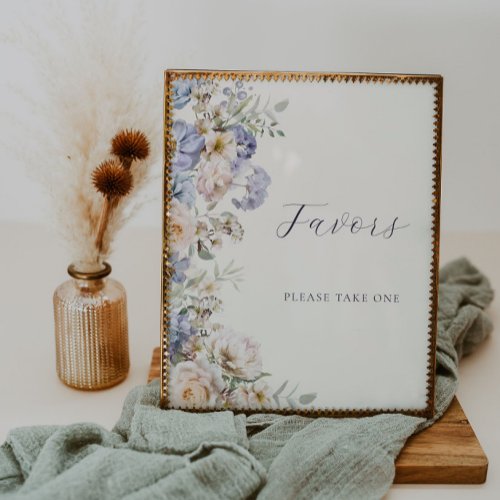 Dusty Blue Cream Floral Favors Sign