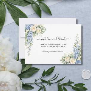 Dusty Blue Cream Floral Greenery Wedding Thank You Card