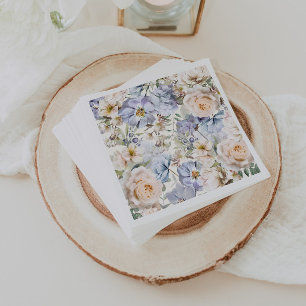 Dusty Blue Cream Floral Napkins