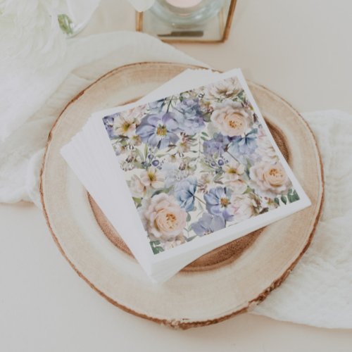 Dusty Blue Cream Floral Napkins