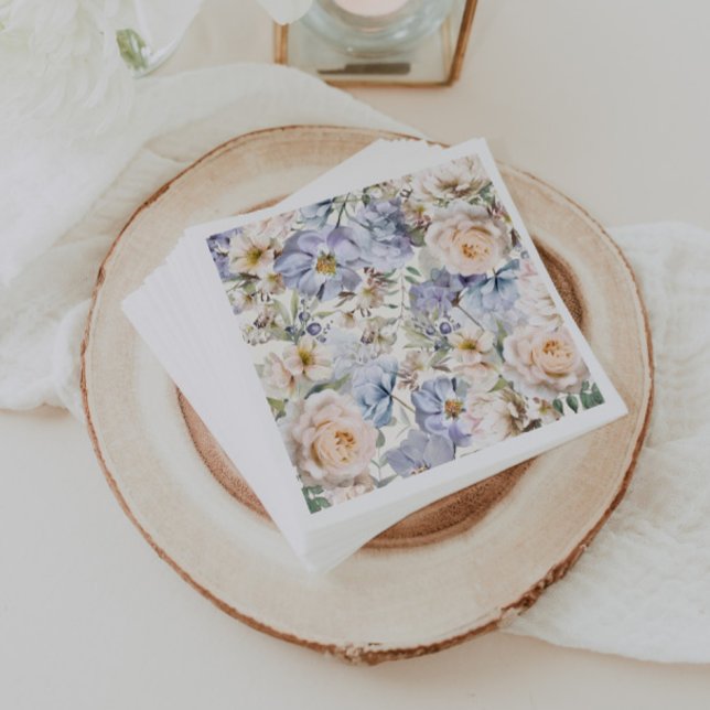 Dusty Blue Cream Floral Napkins (Creator Uploaded)