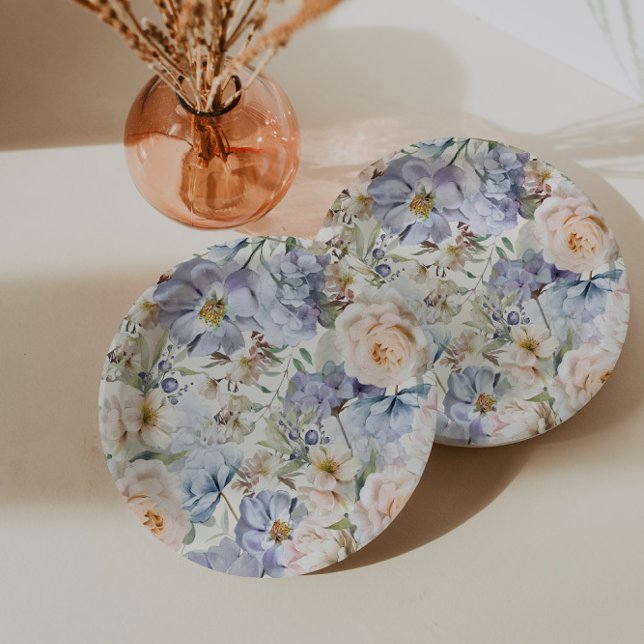 Dusty Blue Cream Floral Paper Plates (Creator Uploaded)