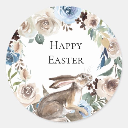 Dusty Blue Cream Floral Personalized Classic Round Sticker