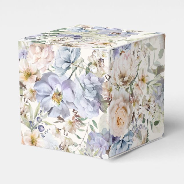 Dusty Blue Cream Floral Seamless Pattern Favor Boxes (Front Side)