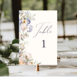 Dusty Blue Cream Floral Table Number<br><div class="desc">Wedding table number card with elegant flowers in varying shades of dusty blue and cream.</div>