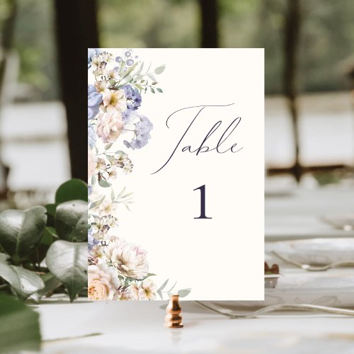 Dusty Blue Cream Floral Table Number