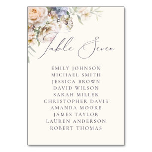 Dusty Blue Cream Floral Table Seven Guest Names Table Number